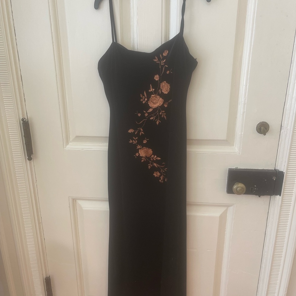Rachel Kate Black Dress with Orange Floral Design